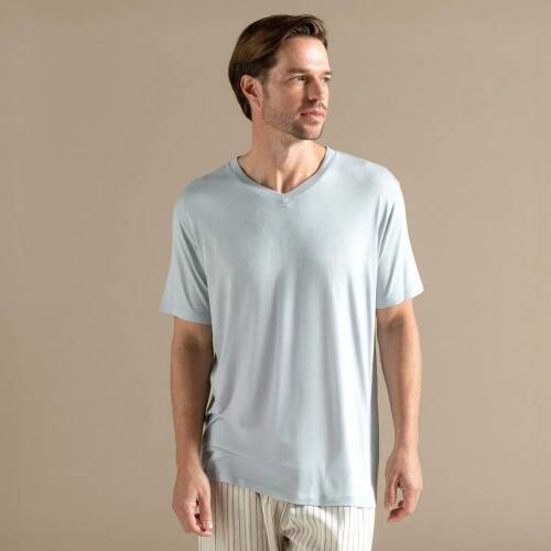 Men's V-Neck Cotton Pallas T-Shirt Pearl Blue - 1