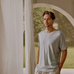 Men's V-Neck Cotton Pallas T-Shirt Pearl Blue - 2