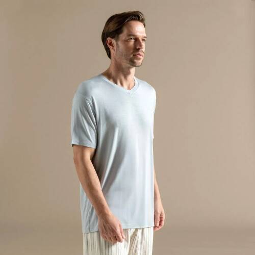 Men's V-Neck Cotton Pallas T-Shirt Pearl Blue - 3