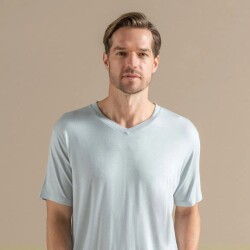 Men's V-Neck Cotton Pallas T-Shirt Pearl Blue - 4
