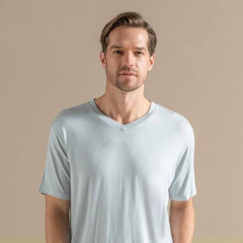 Men's V-Neck Cotton Pallas T-Shirt Pearl Blue - 4