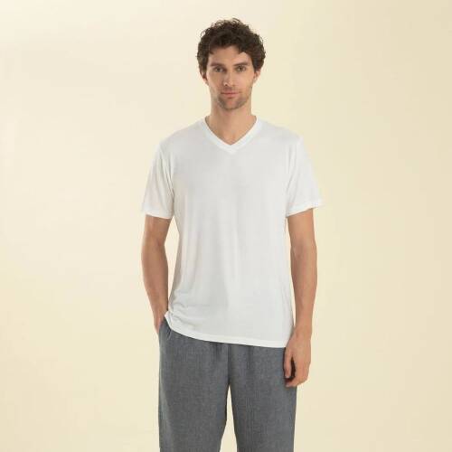 Men's V-Neck Cotton Pallas T-Shirt White - 1