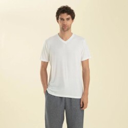 Men's V-Neck Cotton Pallas T-Shirt White - Vip Clothing