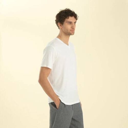 Men's V-Neck Cotton Pallas T-Shirt White - 4