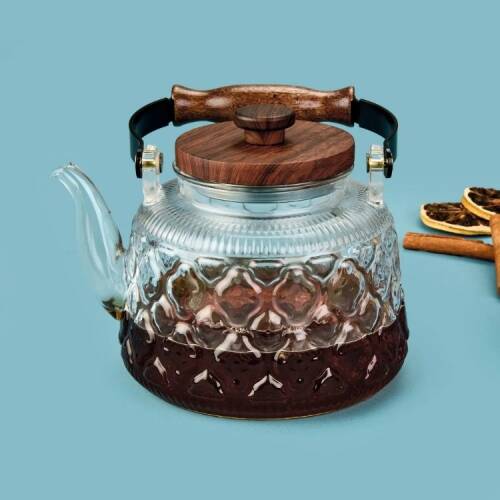 Mien Acacia Handle Teapot with Strainer - Transparent / Brown - 1 lt - 2