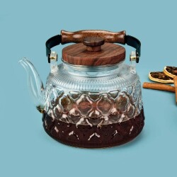 Mien Acacia Handle Teapot with Strainer - Transparent / Brown - 1 lt - 2