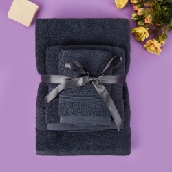 Soft 3-Piece Organic Cotton Towel Set - Anthracite 70x140 cm + 50x80 cm + 30x50 cm - Vip Living