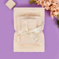 Soft 3-Piece Organic Cotton Towel Set - Ecru 70x140 cm + 50x80 cm + 30x50 cm - Vip Living