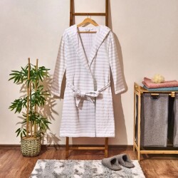 Soft Hooded Striped Organic Cotton Men's Bathrobe - White / Blue - S / M - Luxury Home