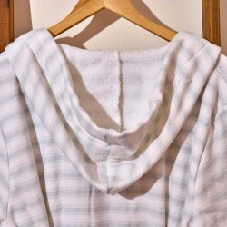 Soft Hooded Striped Organic Cotton Men's Bathrobe - White / Blue - L / XL - 3
