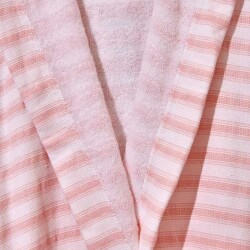 Soft Hooded Striped Organic Cotton Women's Bathrobe - White / Pink - S / M - 2