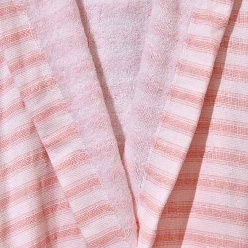 Soft Hooded Striped Organic Cotton Women's Bathrobe - White / Pink - S / M - 2