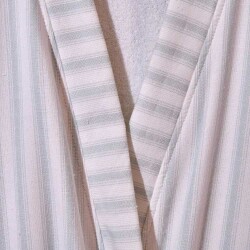 Soft Kimono Striped Organic Cotton Men's Bathrobe - White / Blue - S / M - 2