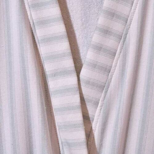 Soft Kimono Striped Organic Cotton Men's Bathrobe - White / Blue - S / M - 2