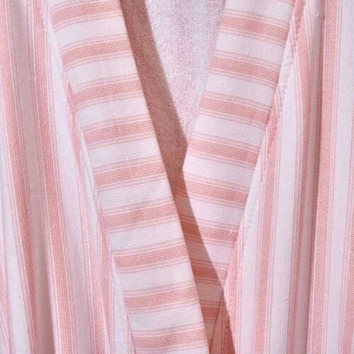 Soft Kimono Striped Organic Cotton Women's Bathrobe - White / Pink - L / XL - 2