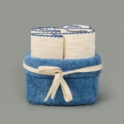 Soft Lina 4-Piece Organic Cotton Towel Set - Ecru / Blue - 30x40 cm - Vip Living