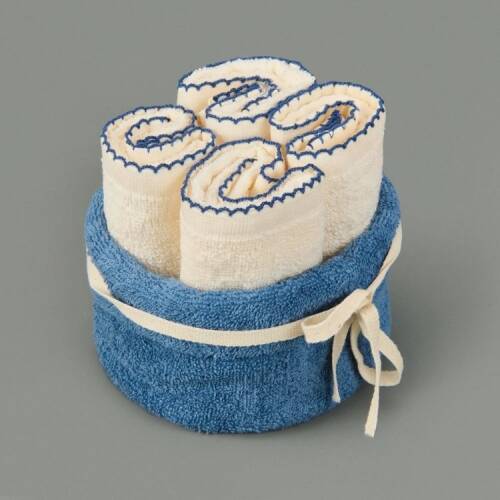 Soft Lina 4-Piece Organic Cotton Towel Set - Ecru / Blue - 30x40 cm - 2