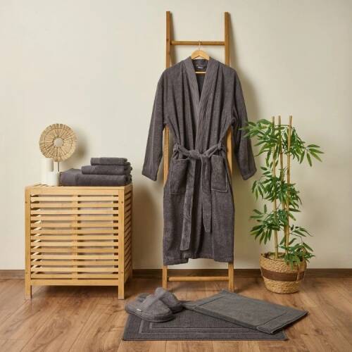 Soft Premium Organic Cotton Unisex Bathrobe - Anthracite - L / XL - 1