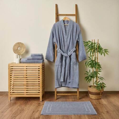 Soft Premium Organic Cotton Unisex Bathrobe - Blue - S / M - 1