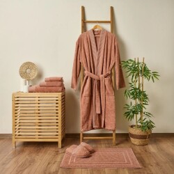 Soft Premium Organic Cotton Unisex Bathrobe - Dried Rose - L / XL - 1