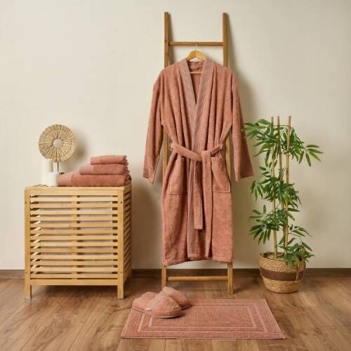 Soft Premium Organic Cotton Unisex Bathrobe - Dried Rose - L / XL - 1
