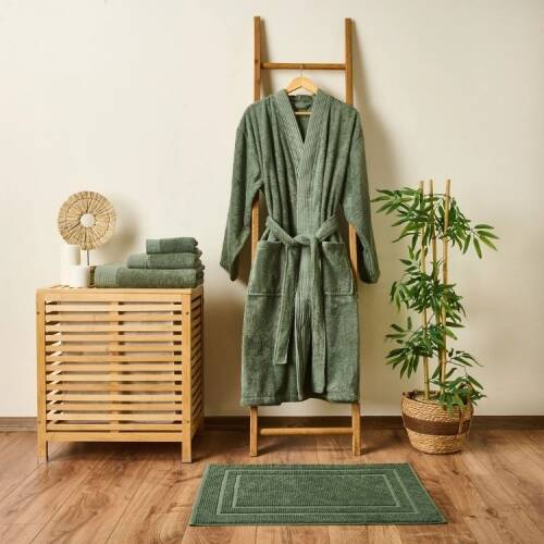 Soft Premium Organic Cotton Unisex Bathrobe - Khaki - S / M - 1