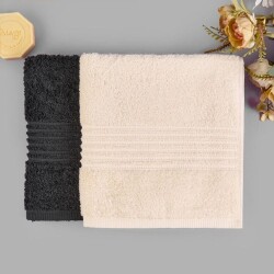 Soft Samantha 2-Piece Organic Cotton Towel Set - Cream / Anthracite - 50x100 cm - Luxury Home