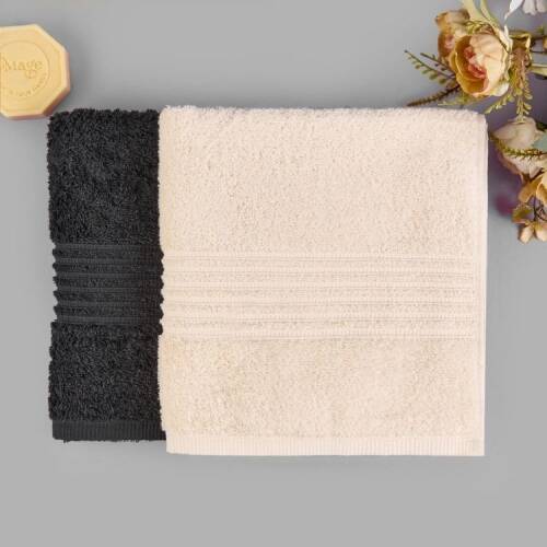 Soft Samantha 2-Piece Organic Cotton Towel Set - Cream / Anthracite - 50x100 cm - 1