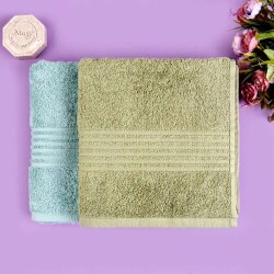 Soft Samantha 2-Piece Organic Cotton Towel Set - Khaki / Blue - 50x100 cm - Vip Living