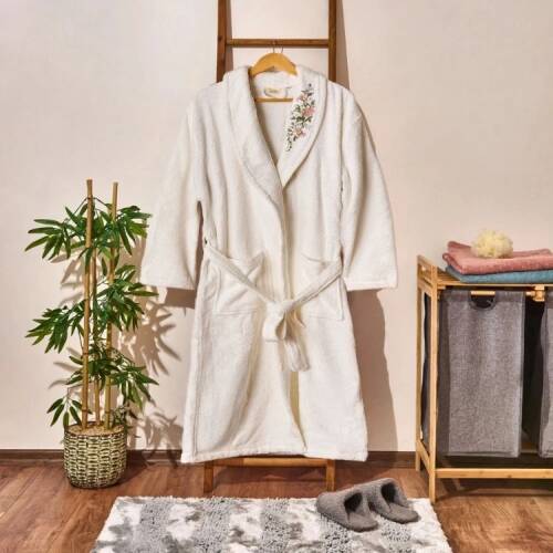 Unisex Organic Cotton Myhome Elanor Bathrobe - Ecru - S/M - 1