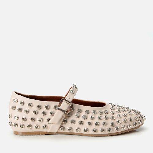 Women's Beige Stone Embellished Ballet Flats - 1