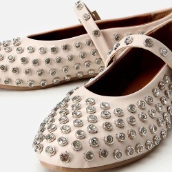 Women's Beige Stone Embellished Ballet Flats - 3