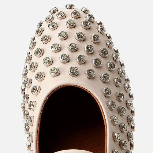 Women's Beige Stone Embellished Ballet Flats - 4