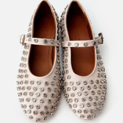 Women's Beige Stone Embellished Ballet Flats - 5