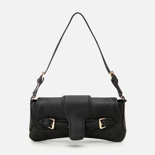 Women's Black Asymmetric Crossbody Bag with Buckle Detail - 1