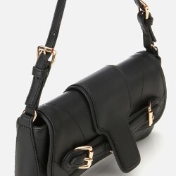 Women's Black Asymmetric Crossbody Bag with Buckle Detail - 3