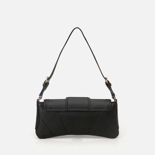 Women's Black Asymmetric Crossbody Bag with Buckle Detail - 5