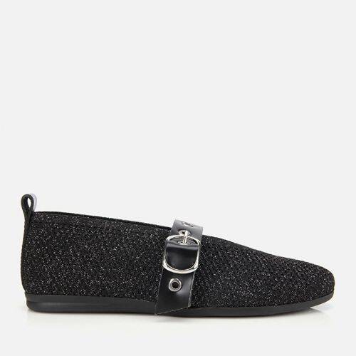 Women's Black Knit Detail Mary Jane Belted Ballet Flats - 1