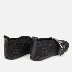 Women's Black Knit Detail Mary Jane Belted Ballet Flats - 6