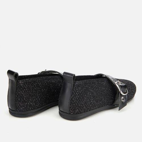 Women's Black Knit Detail Mary Jane Belted Ballet Flats - 6