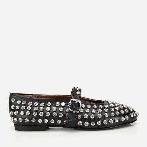 Women's Black Stone Embellished Ballet Flats - 1