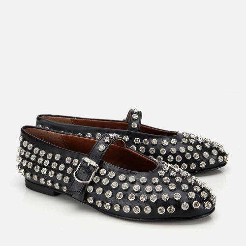 Women's Black Stone Embellished Ballet Flats - 2