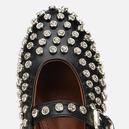 Women's Black Stone Embellished Ballet Flats - 5