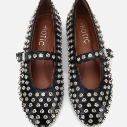 Women's Black Stone Embellished Ballet Flats - 6