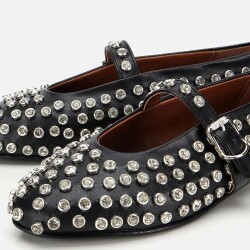 Women's Black Stone Embellished Ballet Flats - 3