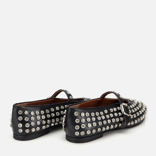 Women's Black Stone Embellished Ballet Flats - 4