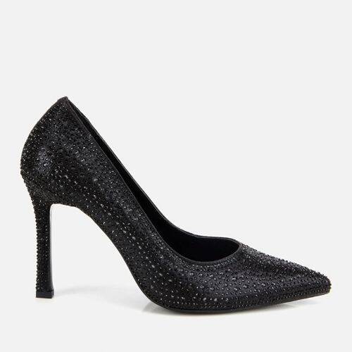 Women's Black Stone Embellished High Heel Stiletto - 1