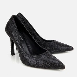 Women's Black Stone Embellished High Heel Stiletto - 2