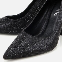 Women's Black Stone Embellished High Heel Stiletto - 3