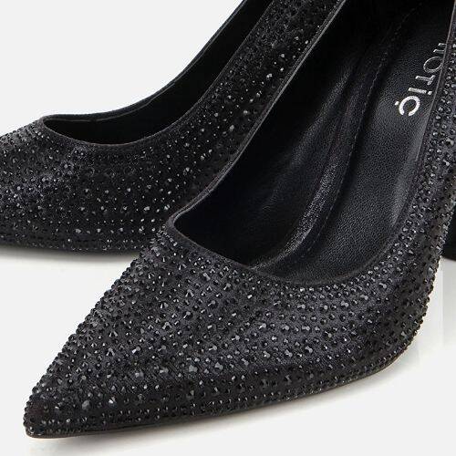 Women's Black Stone Embellished High Heel Stiletto - 3